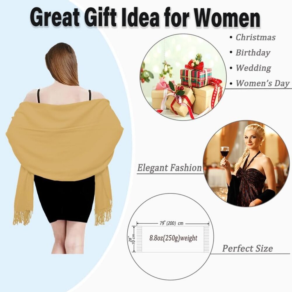 Womens yellow Pashmina Scarf Shawls & Wraps for Evening Dress Wedding Bridesmaid - Picture 4 of 7